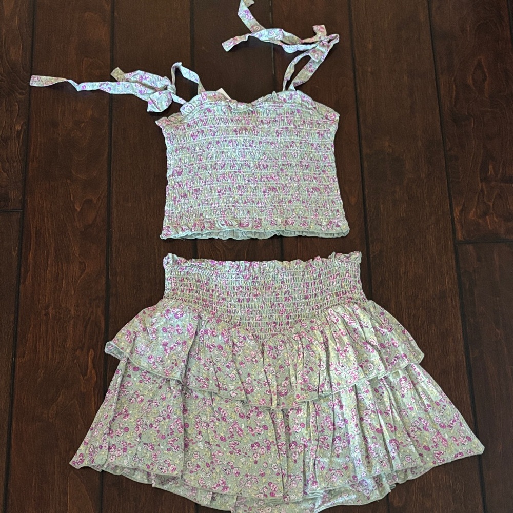 Katie J NYC Pink and Green Smocked Floral Set